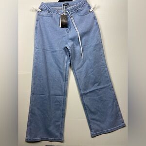 Flamingals Light Wash High Waisted Drawstring Jeans NWT Size S